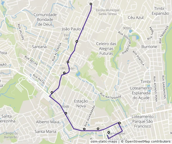 Mapa do itinerário da linha
