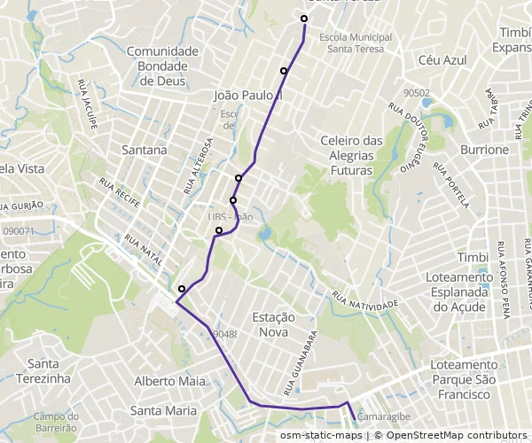 Mapa do itinerário da linha