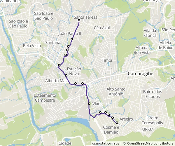 Mapa do itinerário da linha