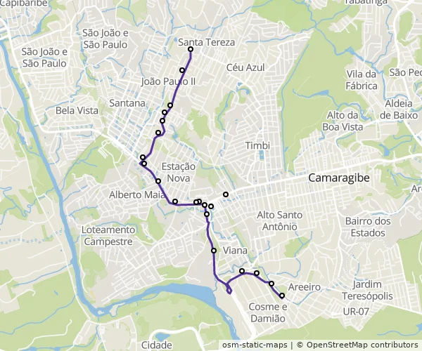 Mapa do itinerário da linha
