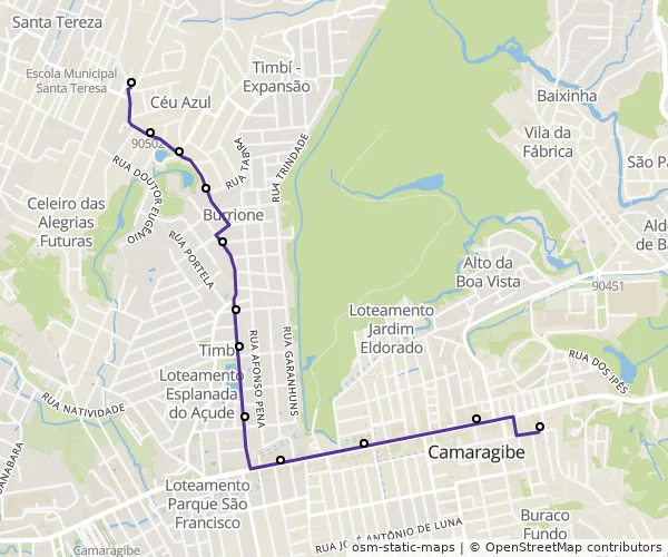 Mapa do itinerário da linha
