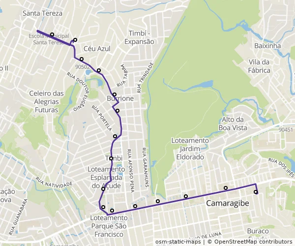 Mapa do itinerário da linha