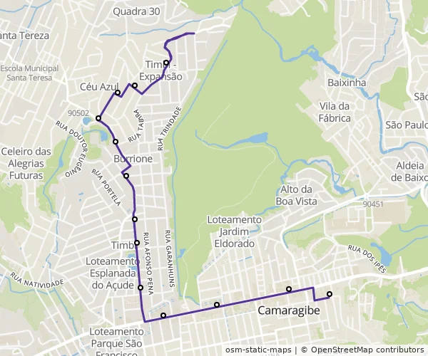 Mapa do itinerário da linha