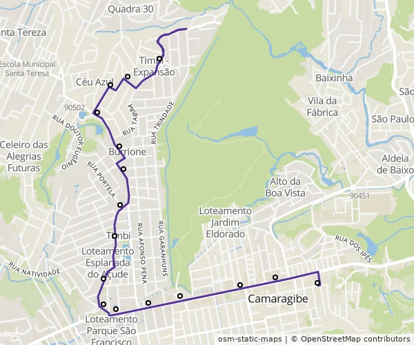 Mapa do itinerário da linha