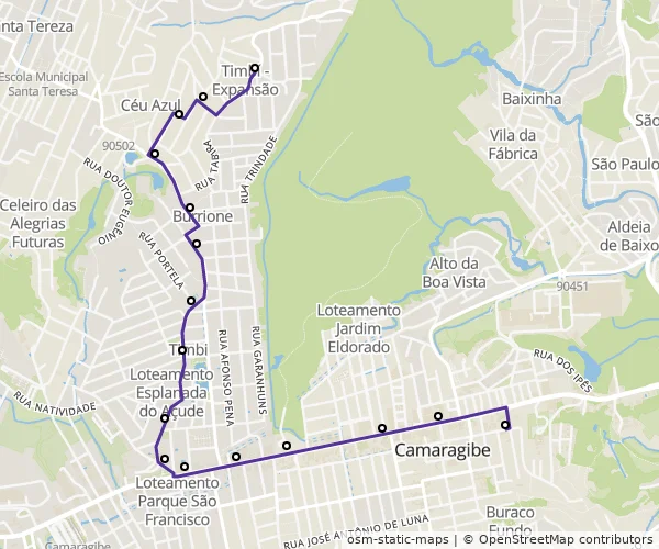 Mapa do itinerário da linha