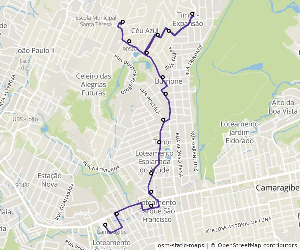 Mapa do itinerário da linha