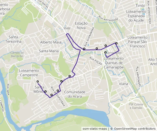 Mapa do itinerário da linha