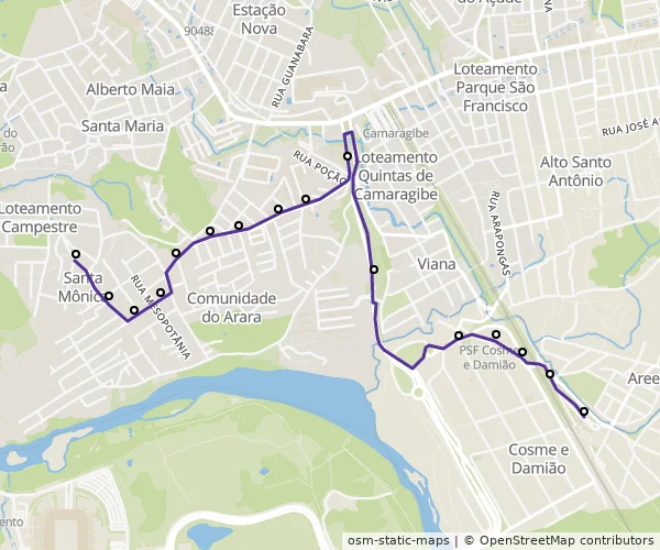Mapa do itinerário da linha