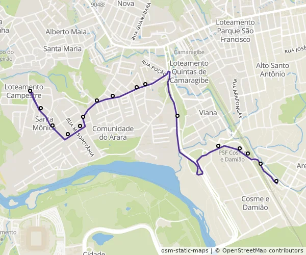 Mapa do itinerário da linha