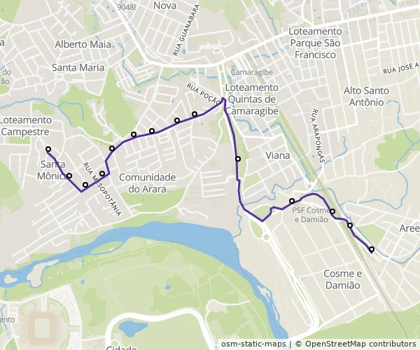 Mapa do itinerário da linha