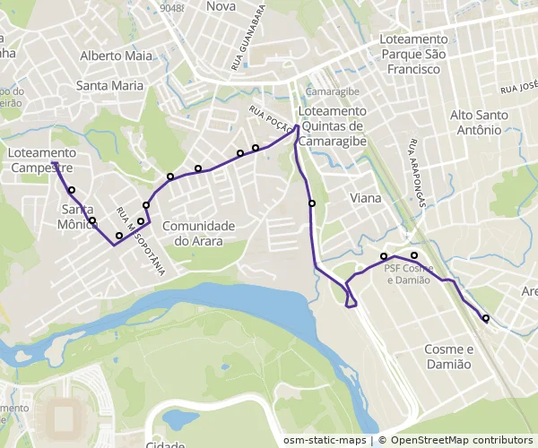 Mapa do itinerário da linha