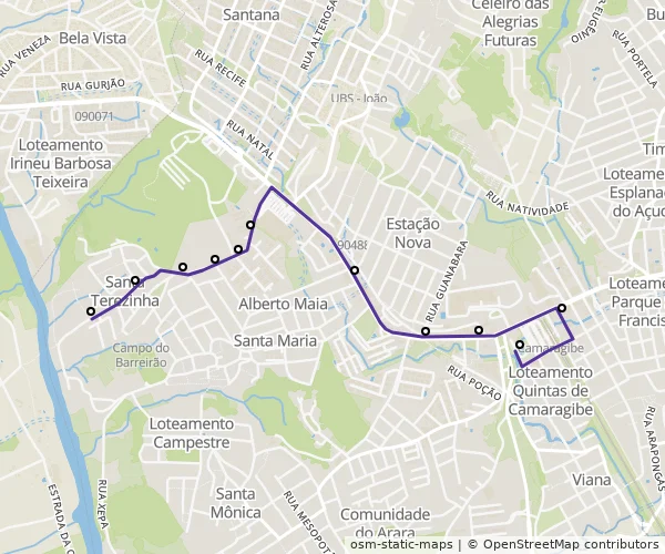 Mapa do itinerário da linha