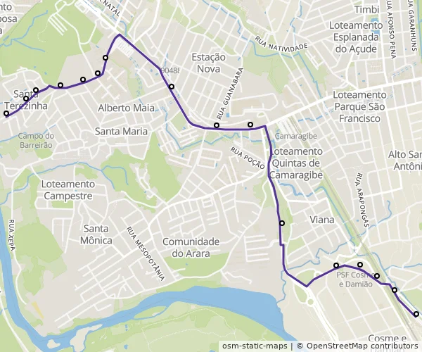 Mapa do itinerário da linha