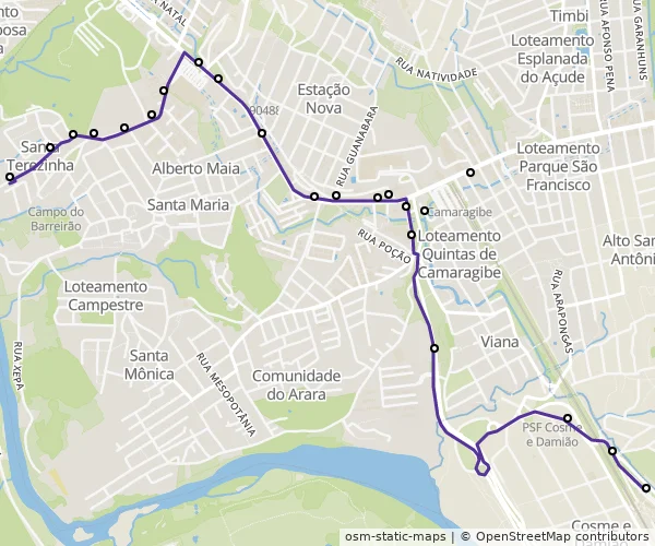 Mapa do itinerário da linha