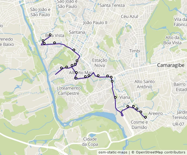 Mapa do itinerário da linha