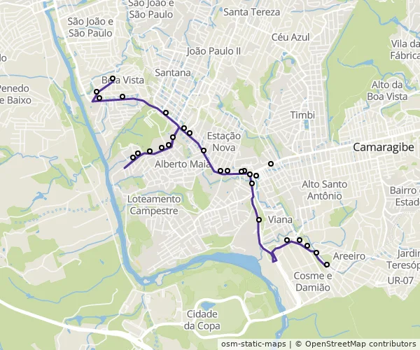 Mapa do itinerário da linha