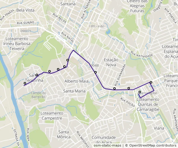 Mapa do itinerário da linha