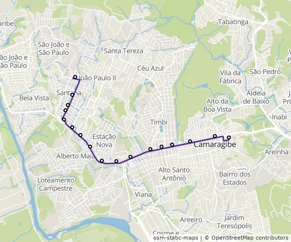 Mapa do itinerário da linha