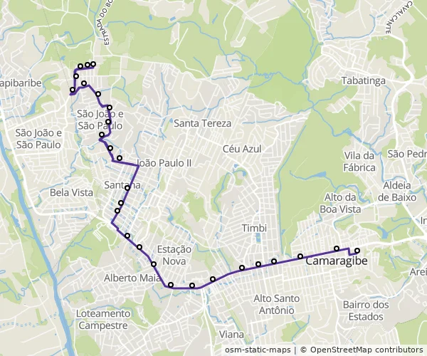 Mapa do itinerário da linha