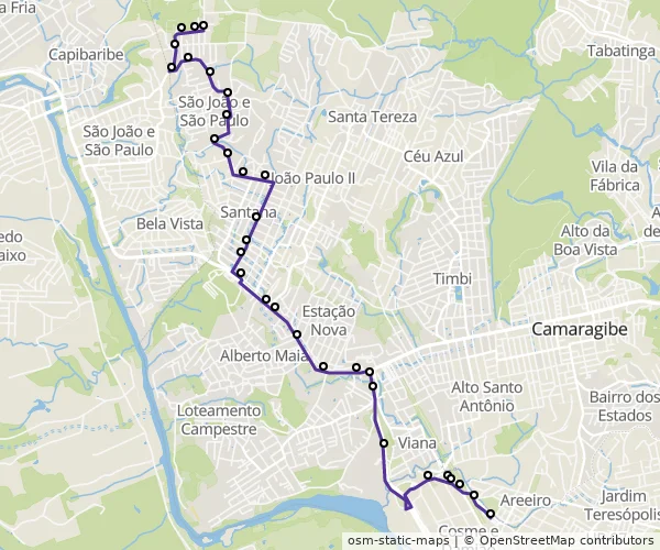 Mapa do itinerário da linha