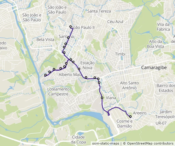 Mapa do itinerário da linha