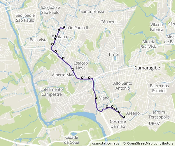 Mapa do itinerário da linha
