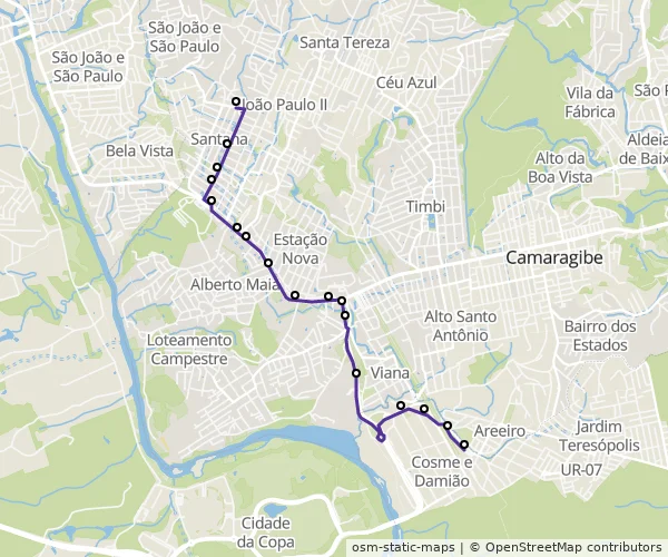 Mapa do itinerário da linha