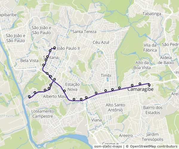 Mapa do itinerário da linha