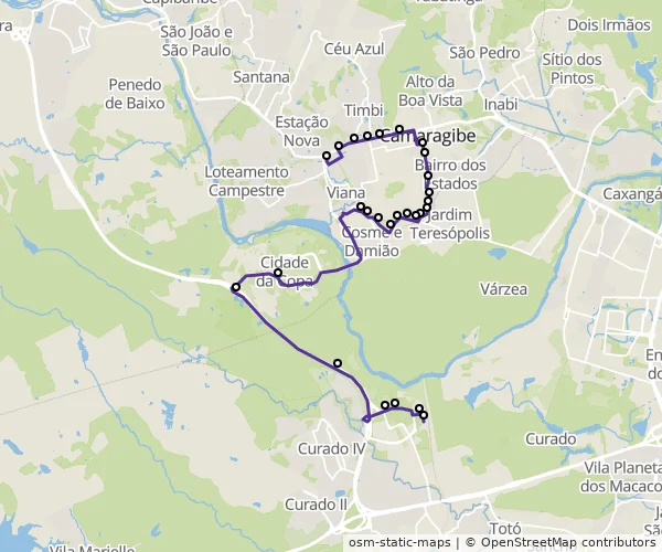Mapa do itinerário da linha