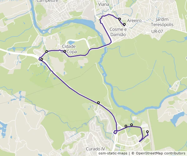 Mapa do itinerário da linha
