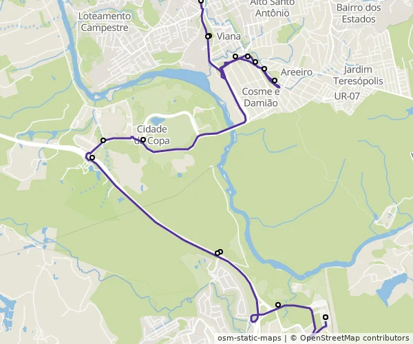 Mapa do itinerário da linha