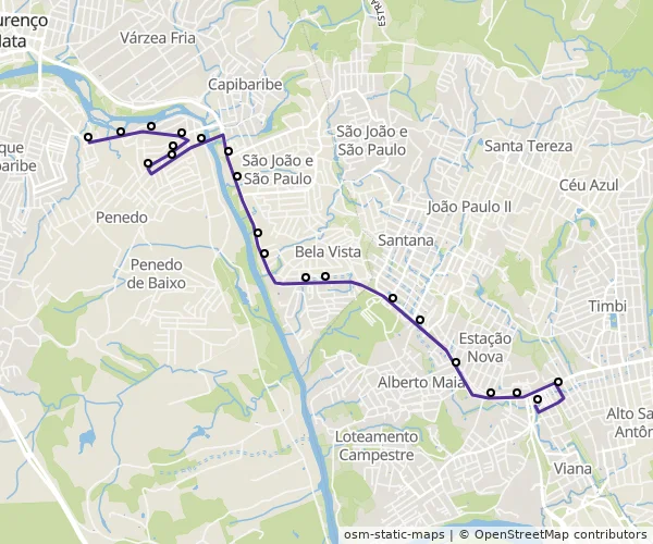 Mapa do itinerário da linha