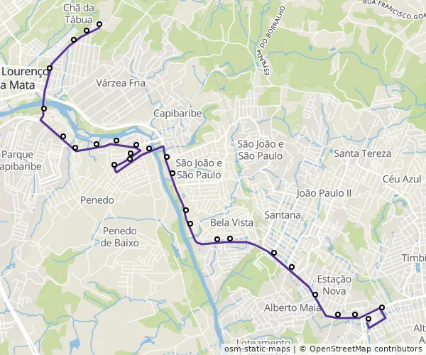 Mapa do itinerário da linha