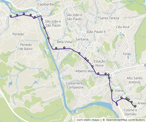 Mapa do itinerário da linha