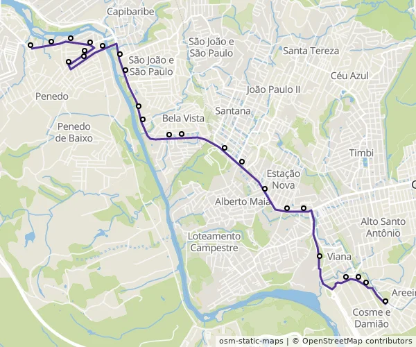 Mapa do itinerário da linha