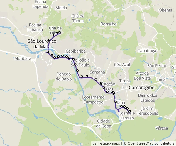 Mapa do itinerário da linha