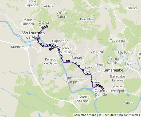 Mapa do itinerário da linha