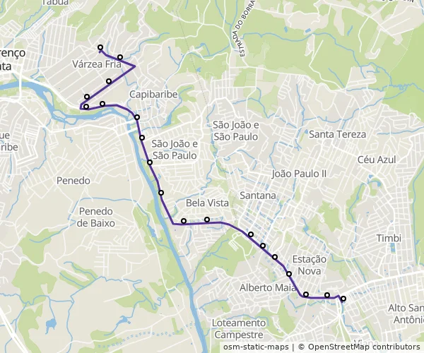 Mapa do itinerário da linha