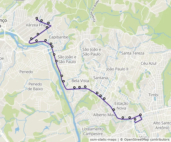 Mapa do itinerário da linha