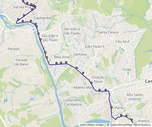 Mapa do itinerário da linha