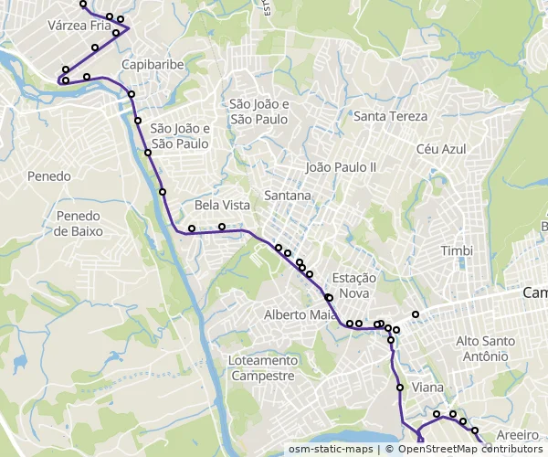 Mapa do itinerário da linha