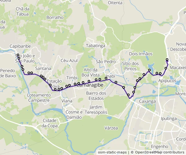 Mapa do itinerário da linha