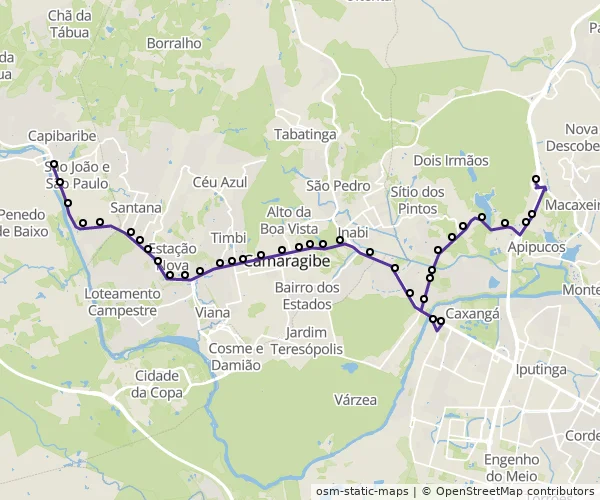 Mapa do itinerário da linha