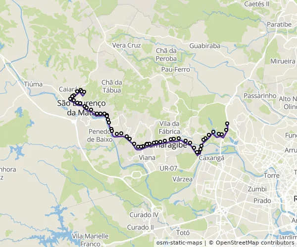 Mapa do itinerário da linha