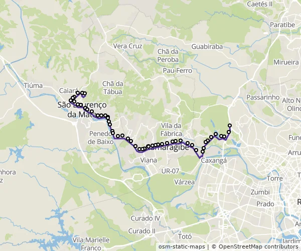 Mapa do itinerário da linha