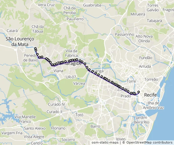 Mapa do itinerário da linha