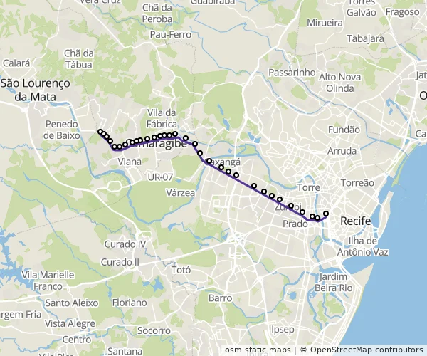 Mapa do itinerário da linha