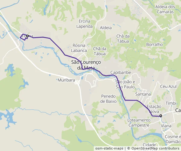 Mapa do itinerário da linha