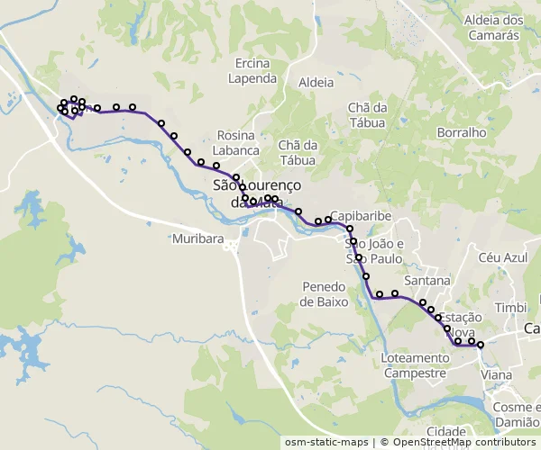 Mapa do itinerário da linha