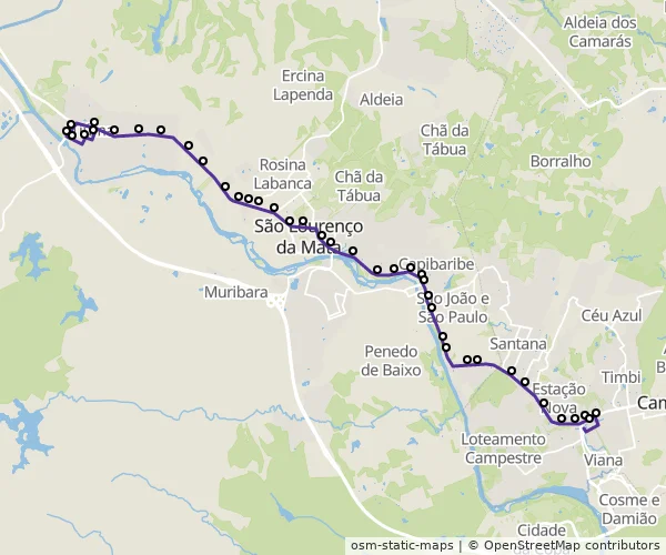 Mapa do itinerário da linha